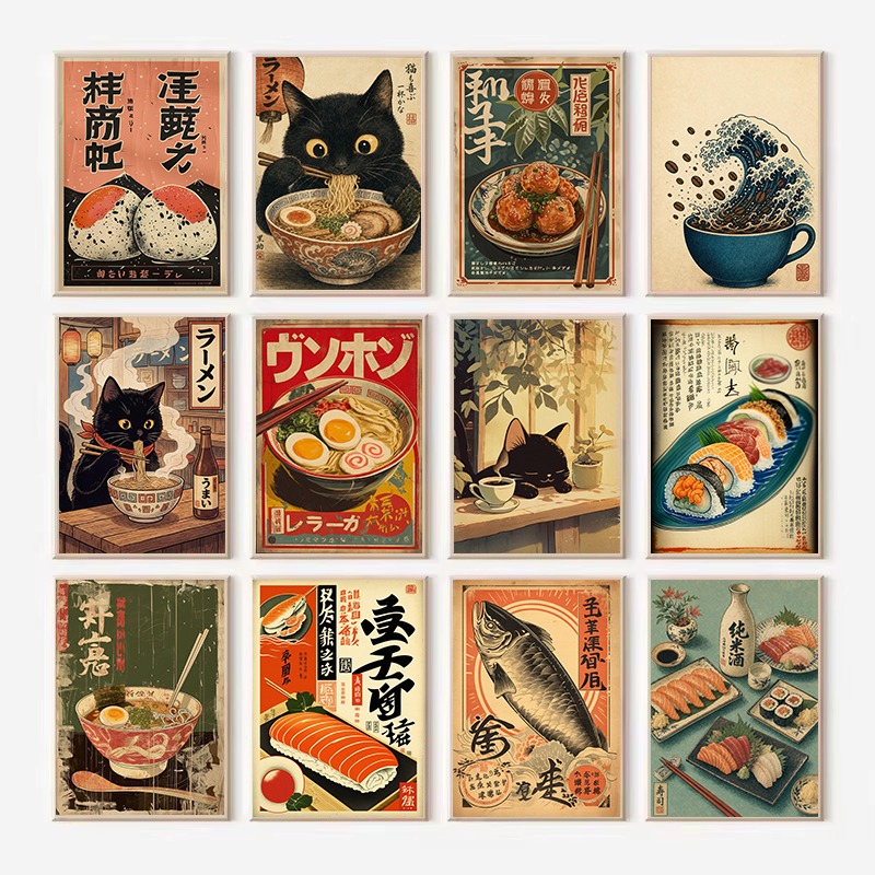 Japanese Food Lifestyle - Vintage Japon Pirinç Rulosu Sashimi Ramen